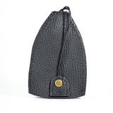 A small, black textured leather pouch with a brass snap button closure and a narrow strap, this durable cowhide **Rogue Leather Key Protective Case** by **Rogue Industries** offers both style and practicality.